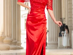 Rochie de seara Sophia rosie din tafta cu bust din paiete