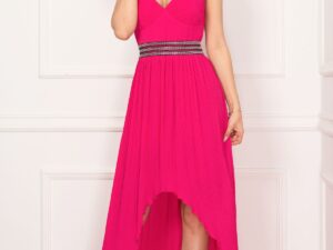 Rochie eleganta de seara Xara fucsia asimetrica plisata