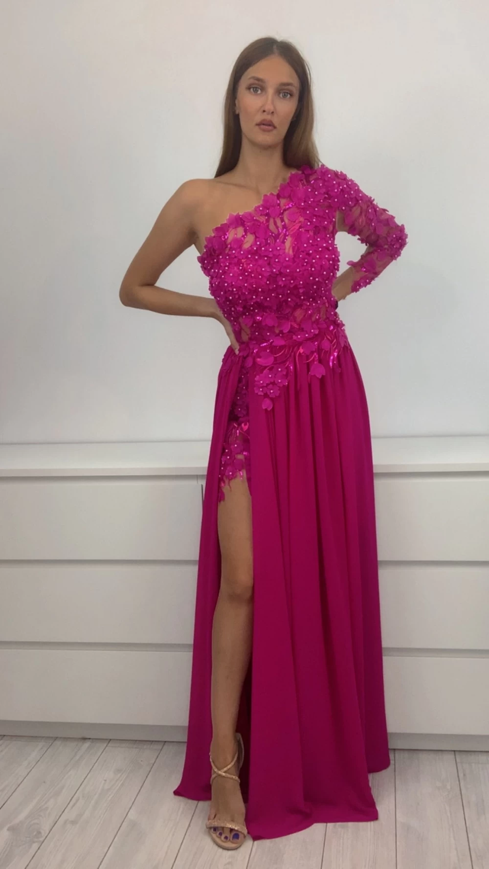 Reducere 10% - Rochie eleganta lunga din voal cu broderie florala 3D 1 Rochie eleganta lunga din voal cu broderie florala 3D