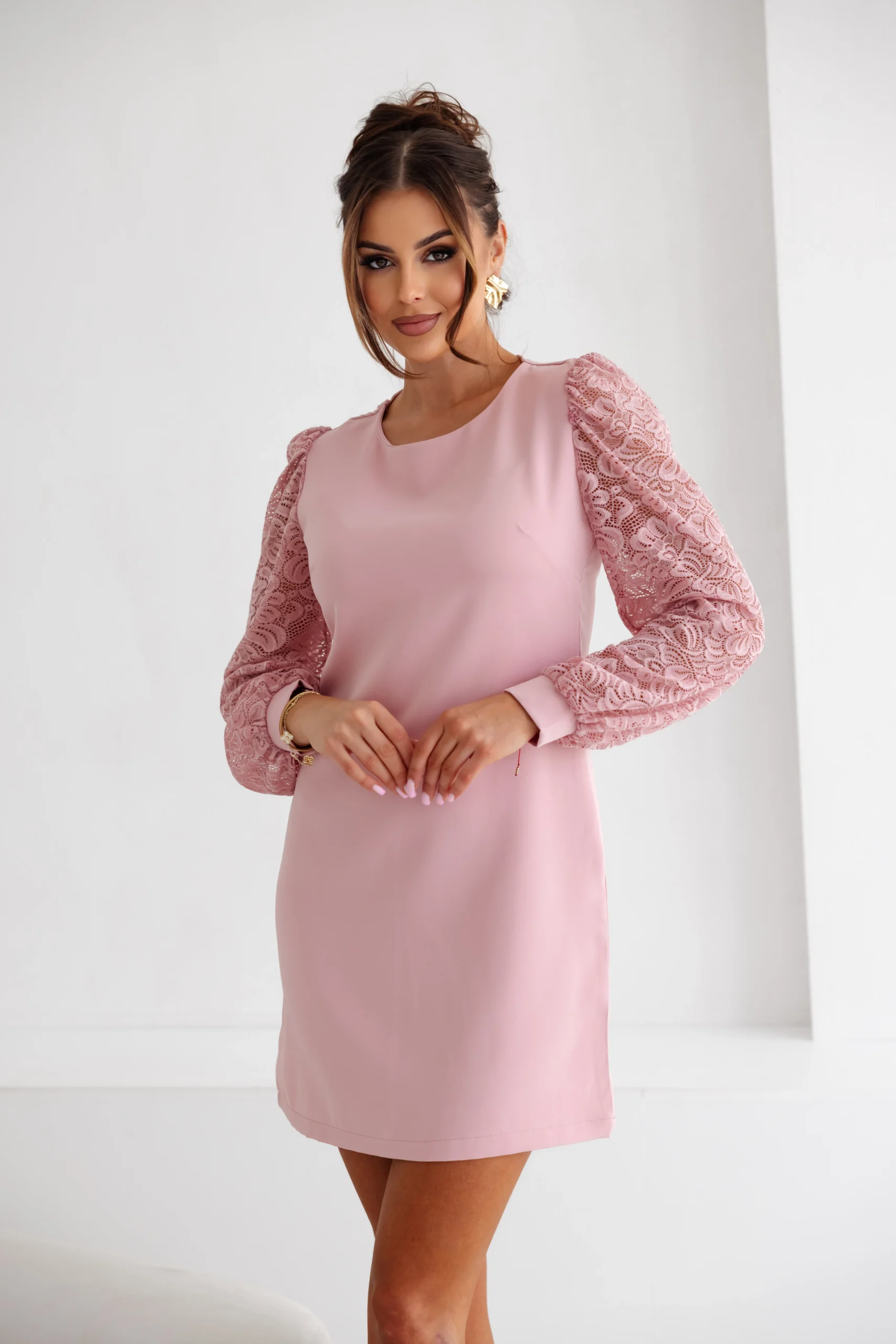 Reducere 52% - Rochie eleganta roz cu maneci di... 1 Rochie eleganta roz cu maneci di...