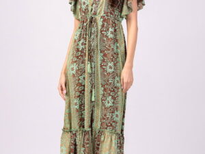 Rochie lunga cu volan si imprimeu floral