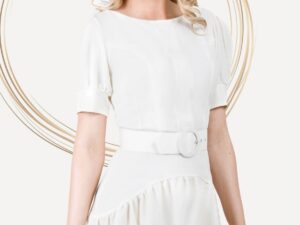 Rochie Pretty Girl de vara scurta ecru din in cu volanas