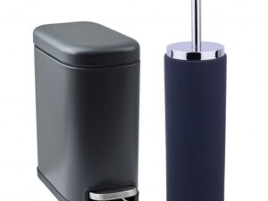 Set 2 accesorii pentru baie format din perie Wc cu suport si cos de gunoi