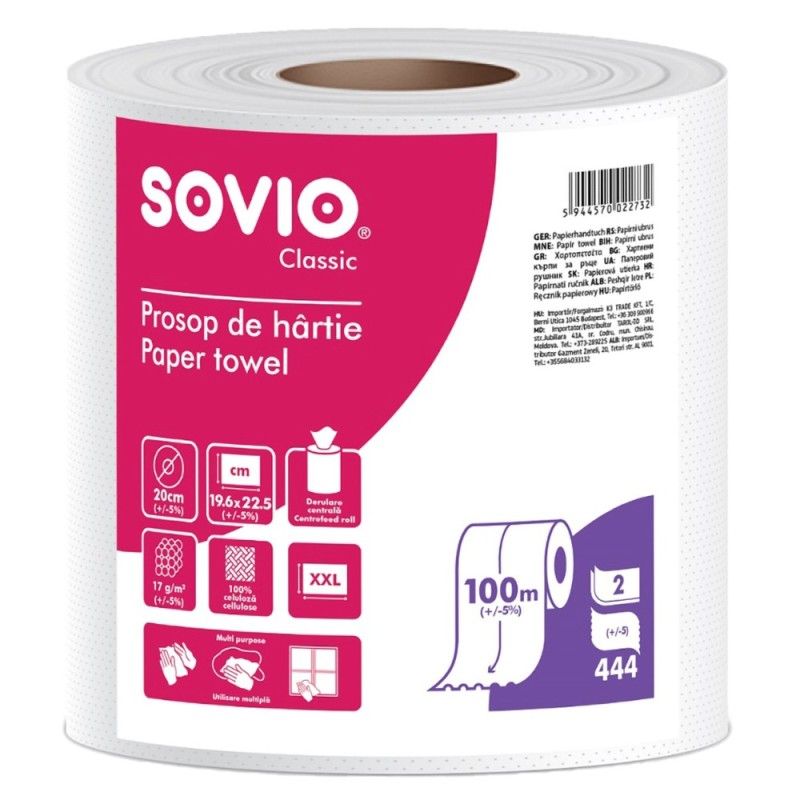 Reducere 19% – Set 2 x Prosop de Bucatarie, 2 Straturi, 100 m, 19.6 x 22.5 cm, 6 Role, 444 Foi, Sovio 1 Set 2 x Prosop de Bucatarie