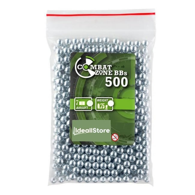 Reducere 51% - Set 500 bile metalice DEPOX , Combat Zone, airsoft si prastie, 7 mm, 0.75g, argintiu 1 Set 500 bile metalice DEPOX