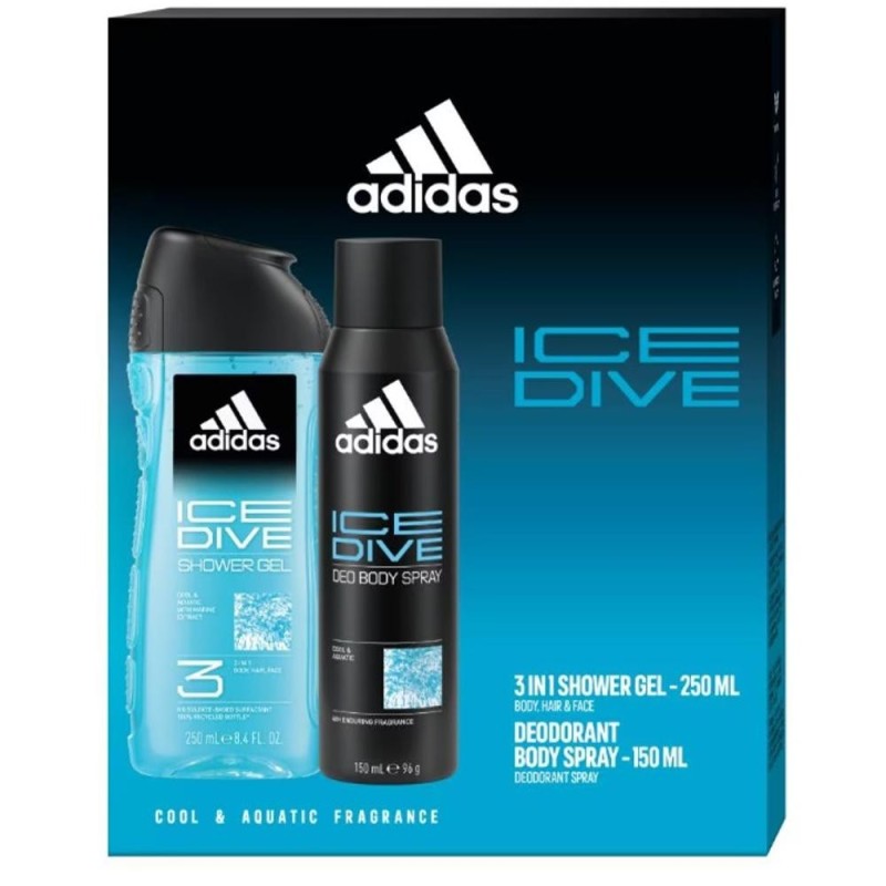 Reducere 14% - Set Cadou Barbati, Adidas Ice Dive, Gel de Dus 3 in 1 250 ml, Deoodorant Spray 150 ml 1 Set Cadou Barbati