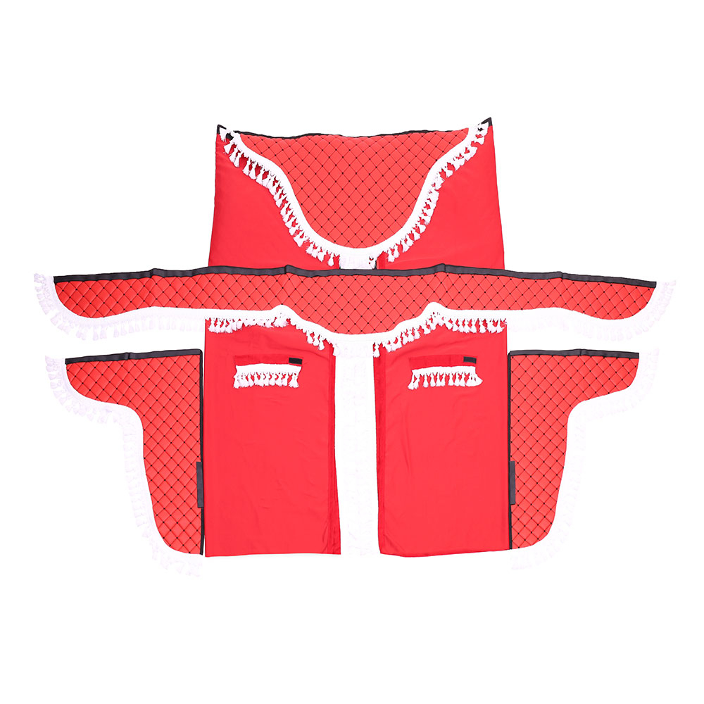Reducere 20% - Set Perdele Cabina Camion, Universale, Velur, Rosu-Alb 1 Set Perdele Cabina Camion
