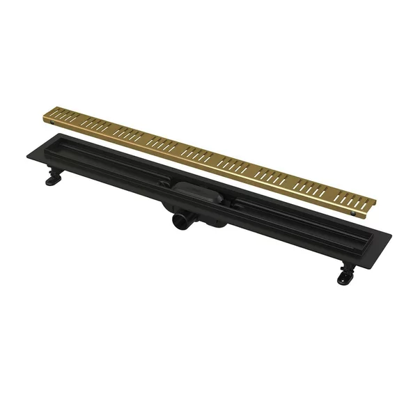 Reducere 20% - Set rigola cu capac auriu periat Alca APZ10BLACK-BRASS 55 cm 1 Set rigola cu capac auriu periat Alca APZ10BLACK-BRASS 55 cm