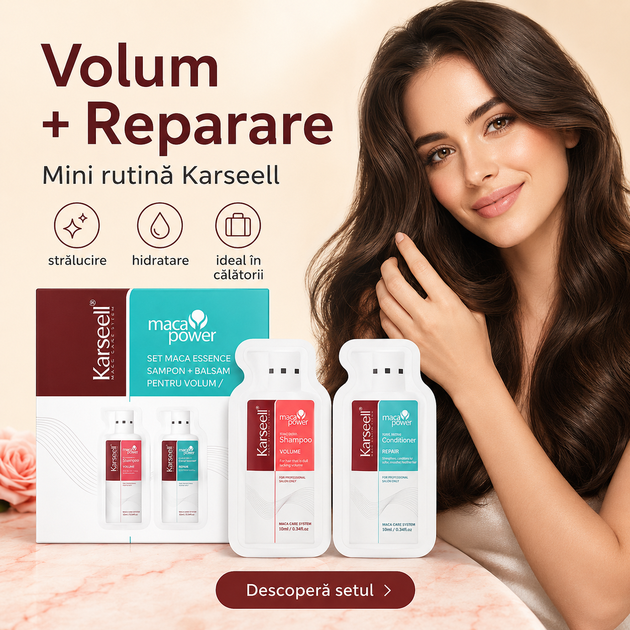 Reducere 50% - Set Profesional Karseell Maca – 12 Șampoane + 12 Balsamuri pentru Regenerarea Părului Degradat (24 plicuri) 1 Set Profesional Karseell Maca – 12 Șampoane + 12 Balsamuri pentru Regenerarea Părului Degradat (24 plicuri)