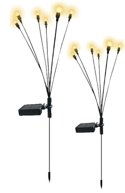 Reducere 60% - Set 2 Lampi solare LED Alb Cald cu 6 bulbi decoratiune gradina licurici 1 Set 2 Lampi solare LED Alb Cald cu 6 bulbi decoratiune gradina licurici