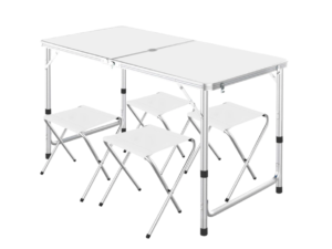 Set Masa plianta pentru camping gradina cu 4 scaune alb