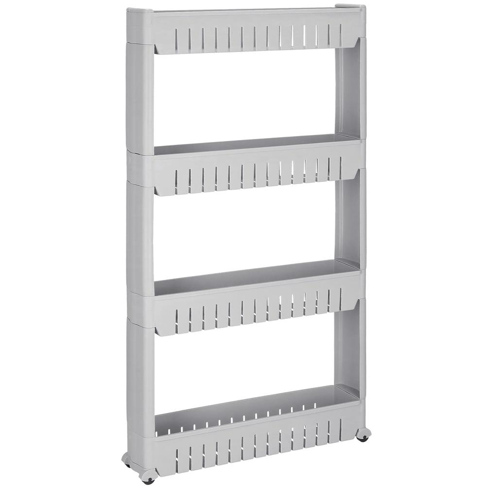 Reducere 21% - Sistem rafturi de depozitare cu roti pentru bucatarie sau baie cu 4 polite, 102x54x13 cm, gri 1 Sistem rafturi de depozitare cu roti pentru bucatarie sau baie cu 4 polite