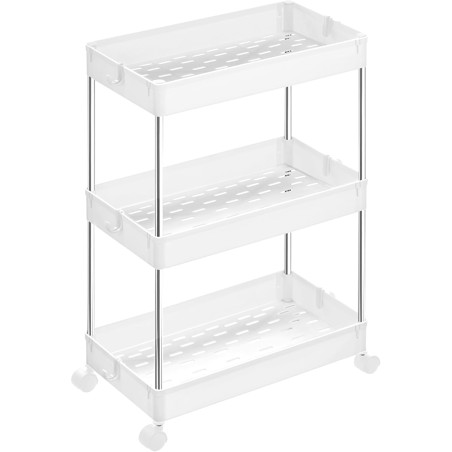 Reducere 21% - Carucior cu 3 niveluri, rafturi etajate detasabile, roti pivotante 360Â , cadru metalic, 42x24x61 cm, alb 1 Carucior cu 3 niveluri
