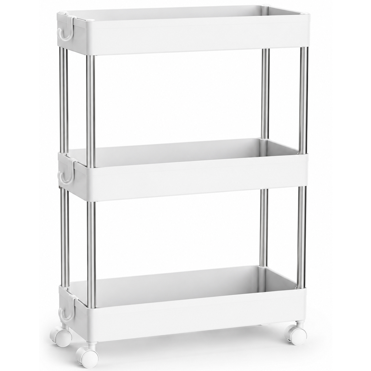 Reducere 21% - Carucior ingust de depozitare pe roti, pentru bucatarie sau baie, din plastic, cu 3 nivele, 42x14x61 cm, alb 1 Carucior ingust de depozitare pe roti