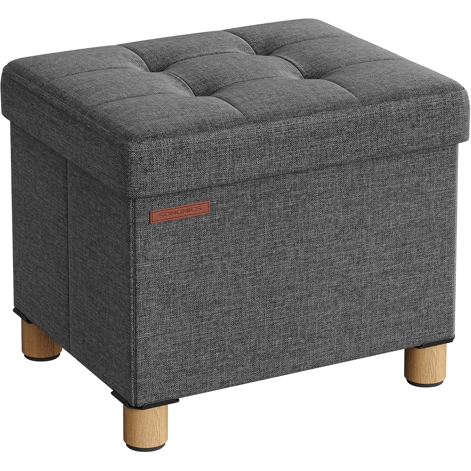 Reducere 20% - Taburet depozitare pliabil cu picioare din lemn, capitonat cu tesatura tip in, 40x32x34 cm, gri inchis 1 Taburet depozitare pliabil cu picioare din lemn