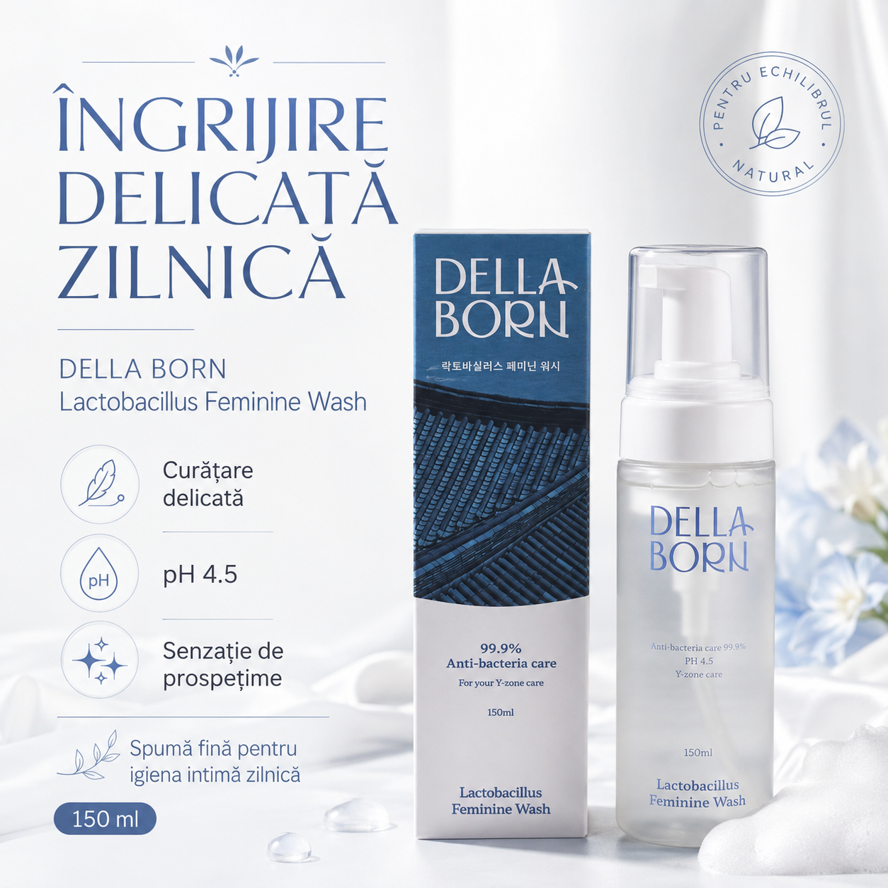 Reducere 47% – DELLA BORN – Gel Intim Delicat cu Lactobacillus 150ml | Curățare Delicată, Hidratare și Echilibru pH, Îngrijire Zilnică (K-Beauty) 1 DELLA BORN – Gel Intim Delicat cu Lactobacillus 150ml | Curățare Delicată