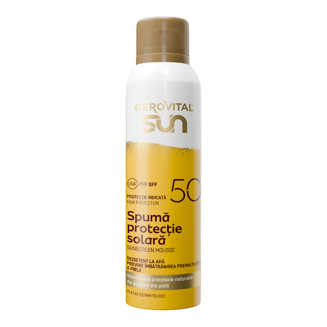 Reducere 20% - Spuma protectie solara SPF50 Sun, 150 ml, Gerovital 1 Spuma protectie solara SPF50 Sun