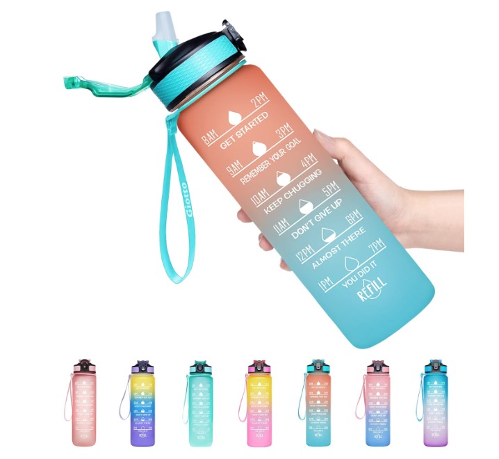 Reducere 51% - Sticla de apa potabila fitness Colorata 32Oz cu Marcator de timp 1 Sticla de apa potabila fitness Colorata 32Oz cu Marcator de timp