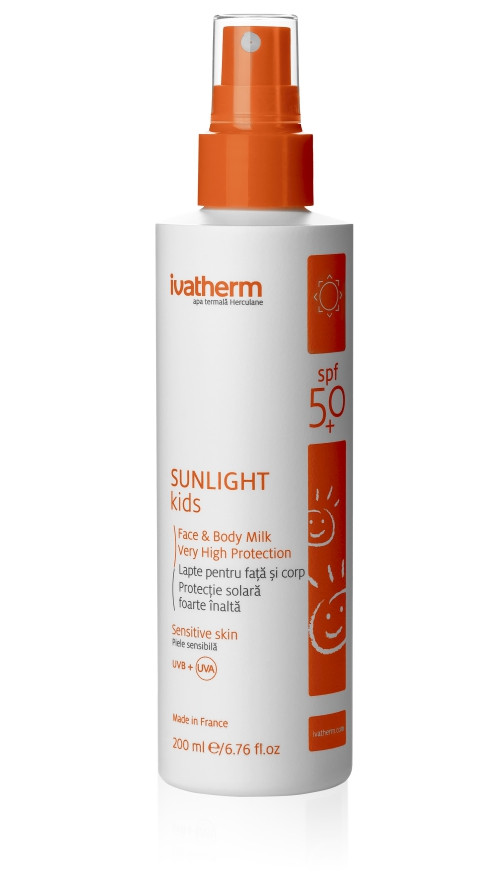 Reducere 30% - Sunlight Kids Lapte cu SPF50+, 200ml, Ivatherm 1 Sunlight Kids Lapte cu SPF50+