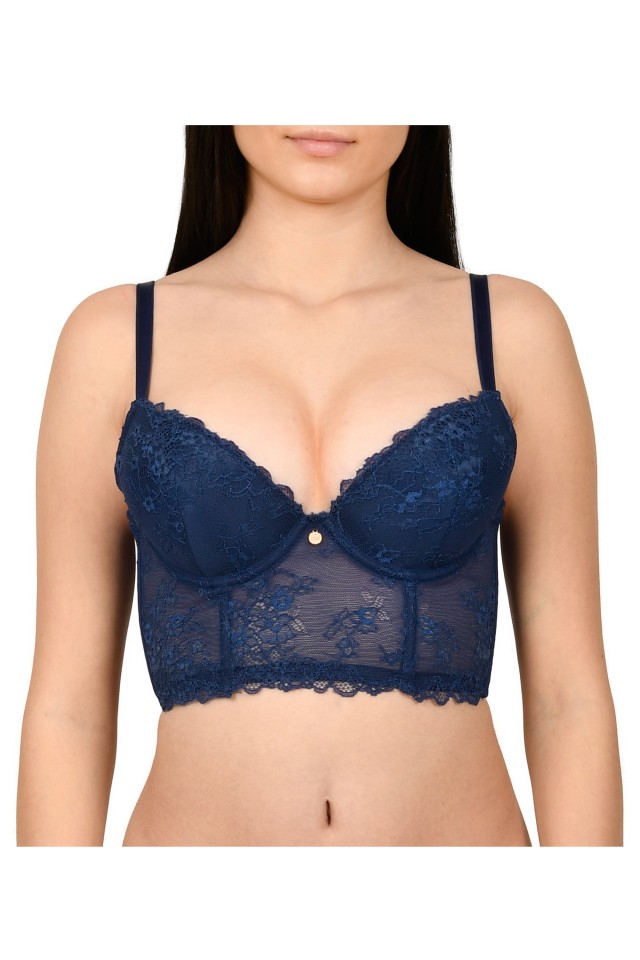 Reducere 33% - Sutien tip corset, din dantela, Lemila, bleumarin (Marime cupa: 80B) 1 Sutien tip corset