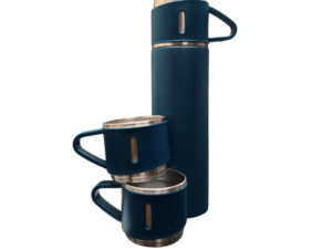 Termos 500 ml + 2 cesti otel inoxidabil albastru
