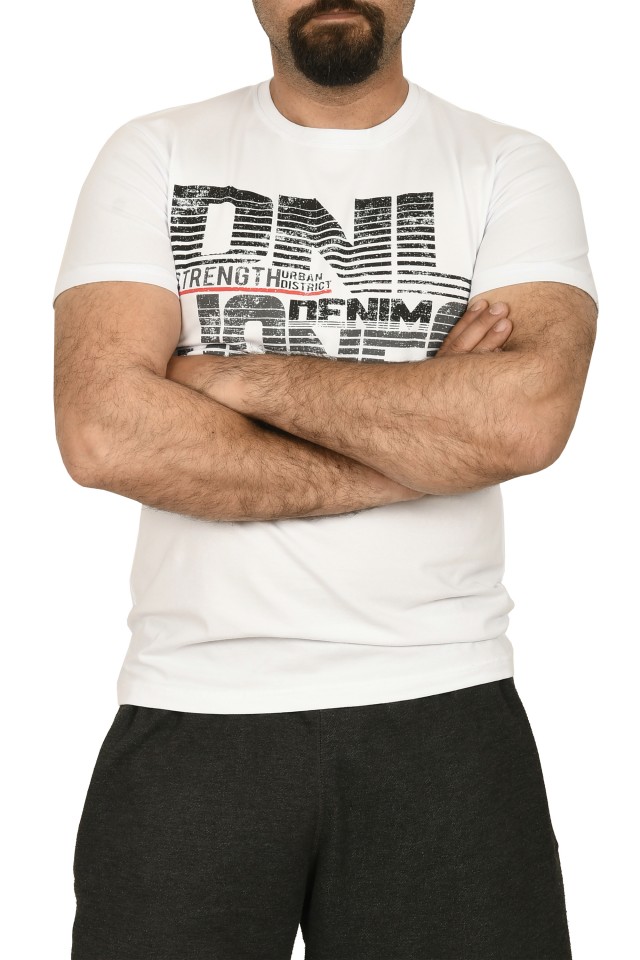 Reducere 25% – Tricou barbat cu imprimeu DNL DENIM, alb (Marime tricou: XL) 1 Tricou barbat cu imprimeu DNL DENIM