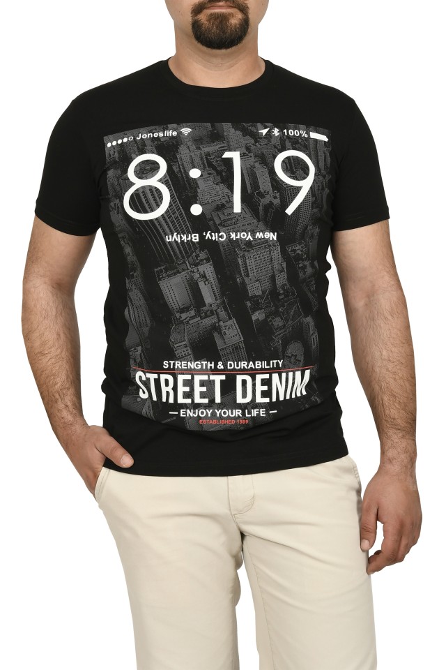 Reducere 25% – Tricou barbat cu imprimeu Street Denim, negru (Marime tricou: L) 1 Tricou barbat cu imprimeu Street Denim