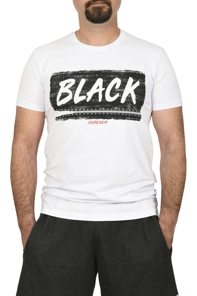 Reducere 25% – Tricou slim fit cu imprimeu BLACK, alb (Marime tricou: XL) 1 Tricou slim fit cu imprimeu BLACK