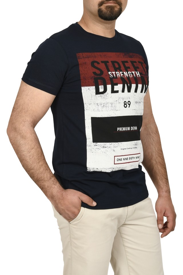 Reducere 25% – Tricou slim fit cu imprimeu STREET DENIM, bleumarin (Marime tricou: L) 1 Tricou slim fit cu imprimeu STREET DENIM