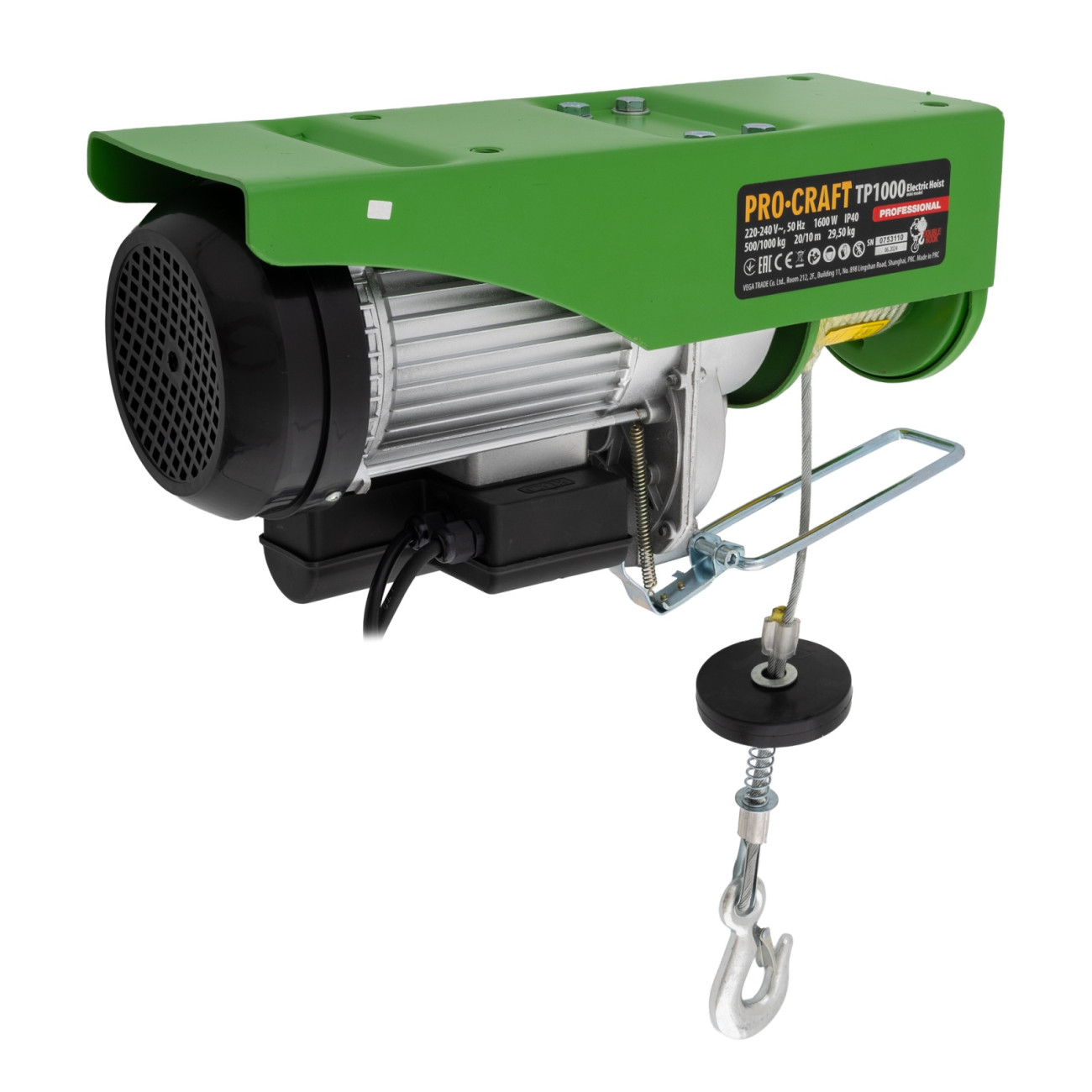 Reducere 20% - Troliu Electric palan Procraft TP1000, 1600W, cu kit montare Greutate 1000kg 2 1600W