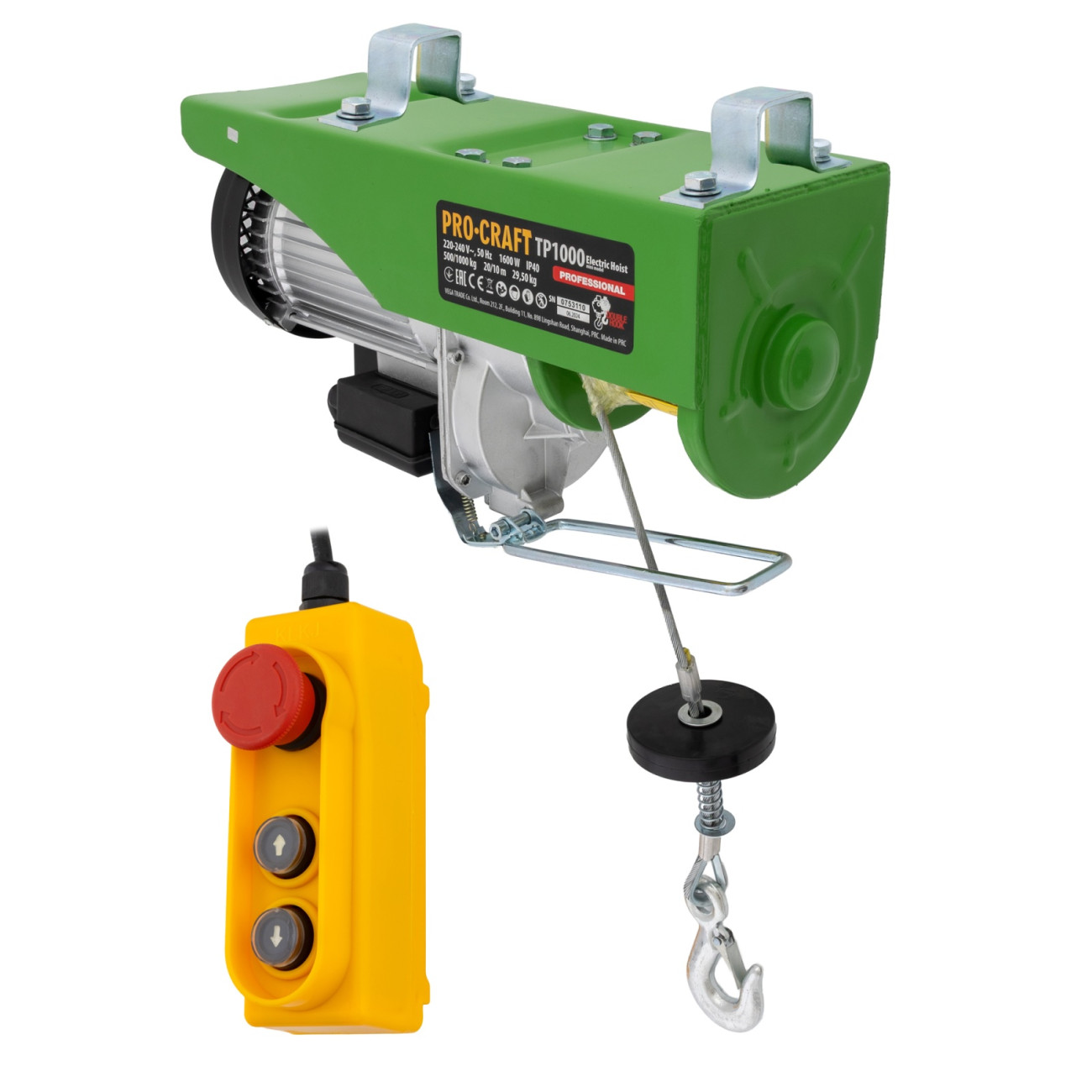 Reducere 20% - Troliu Electric palan Procraft TP1000, 1600W, cu kit montare Greutate 1000kg 1 Troliu Electric palan Procraft TP1000