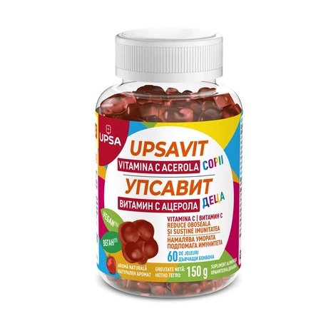Reducere 45% - Upsavit Vitamina C Acerola pentru copii, 60 jeleuri, Upsa 1 Upsavit Vitamina C Acerola pentru copii