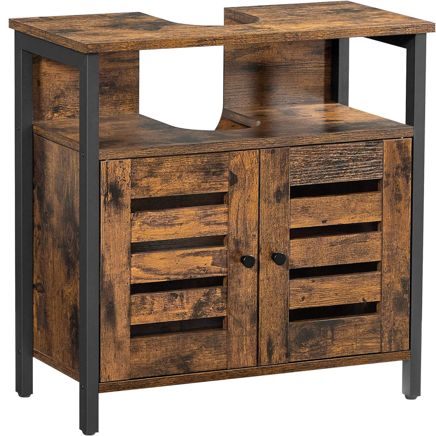 Reducere 20% - Dulap baie baza lavoar, cu 2 usi, 2 rafturi, 60x30x60 cm, maro rustic 1 Dulap baie baza lavoar