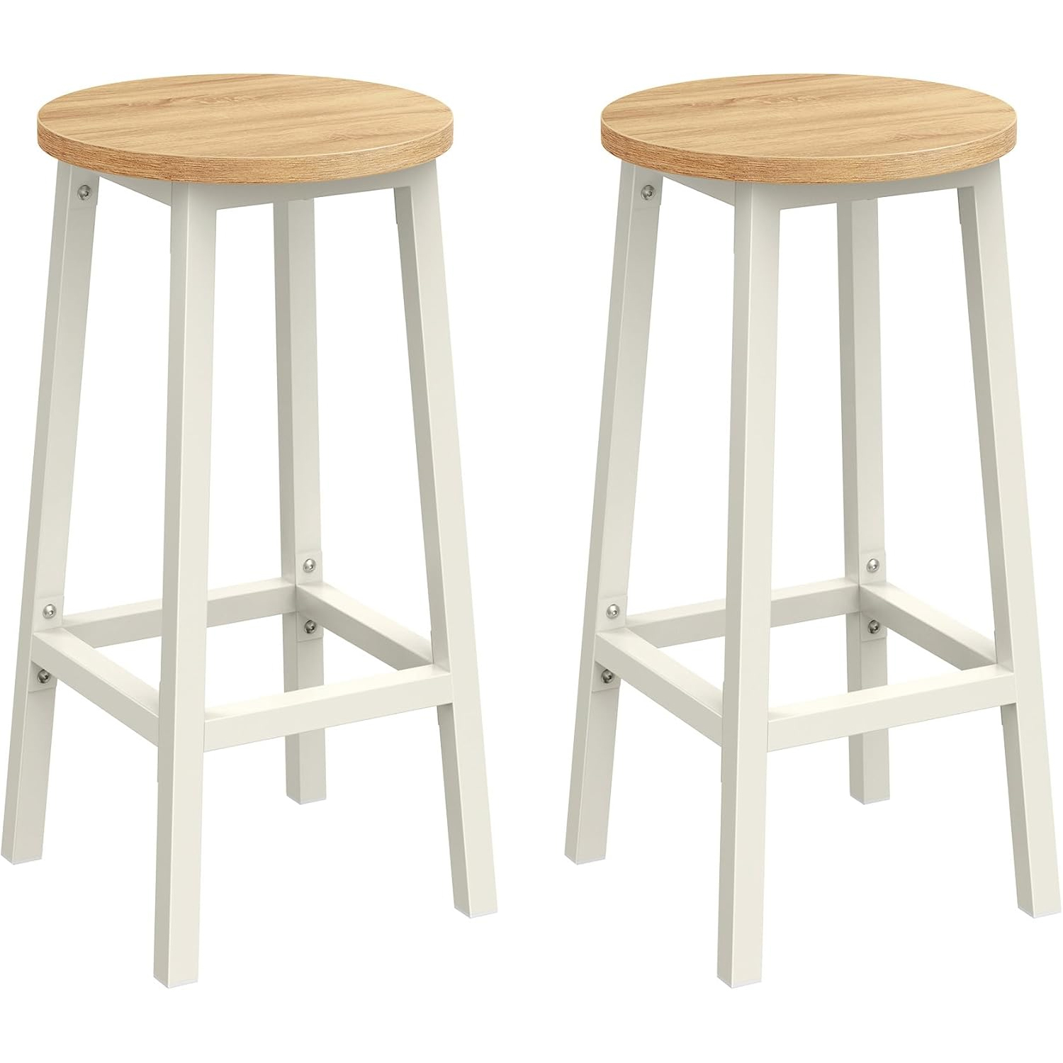 Reducere 20% - Set 2 scaune bar inalte, sezut rotund, cadru din otel, inaltime 65 cm, stil industrial, stejar bej 1 Set 2 scaune bar inalte