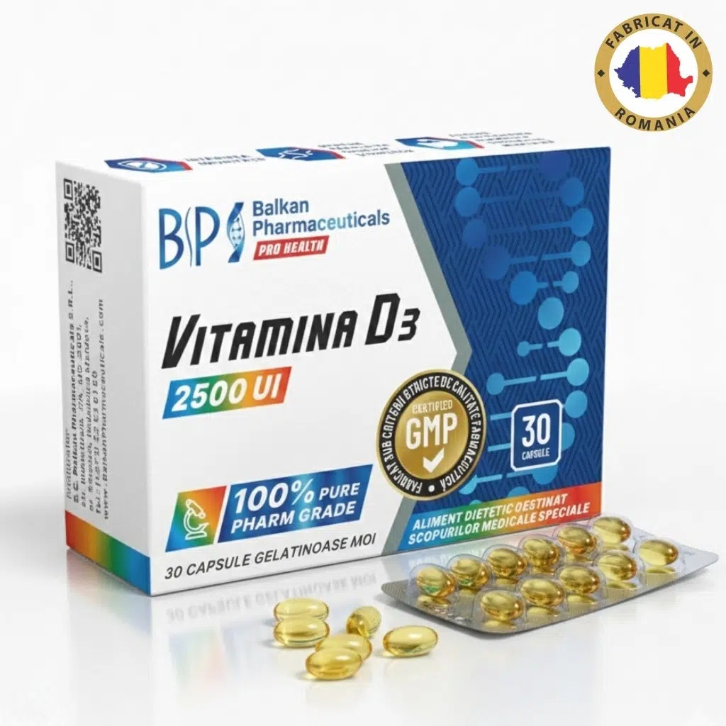 Reducere 15% - Vitamina D3 2500 UI, 30 capsule, Balkan Pharmaceuticals 2 30 capsule