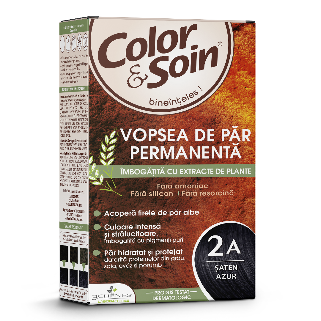 Reducere 30% - Vopsea de par fara amoniac, fara silicon, saten azur, 2A, Color&Soin 1 Vopsea de par fara amoniac