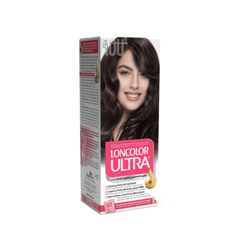 Reducere 20% - Vopsea de Par Permanenta Loncolor Ultra 4 Castaniu Mediu, 100 ml 1 Vopsea de Par Permanenta Loncolor Ultra 4 Castaniu Mediu