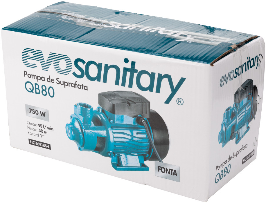 Reducere 15% – Pompa Apa de Suprafata QB80, 750W, Fonta, 50m inaltime, 45L/min, IP54 – Evotools 681854 2 750W