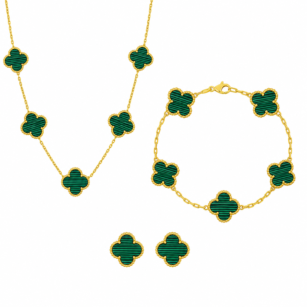 Reducere 24% - Set Bijuterii Colier,Bratara si Cercei Van Luxy Green Gold 1 Set Bijuterii Colier