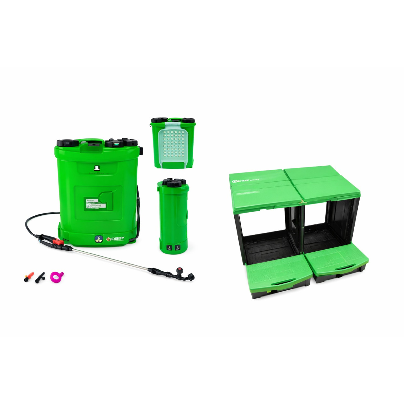 Reducere 20% - Set Pompa de stropit cu acumulator, capacitate 12 litri + Cuibar pentru gaini, 2 compartimente: 2 posture, Micul Fermier 1 Set Pompa de stropit cu acumulator