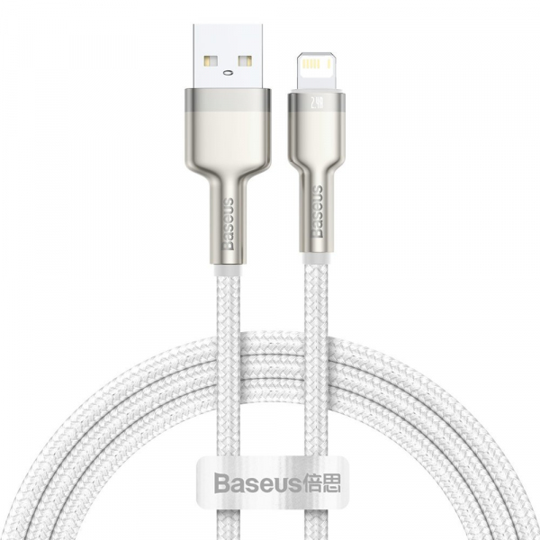 Reducere 27% - Cablu Date si Incarcare USB-A - Lightning Baseus Cafule Metal Series, 18W, 1m, Alb CALJK-A02 1 Cablu Date si Incarcare USB-A - Lightning Baseus Cafule Metal Series