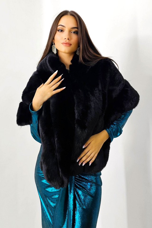 Reducere 35% - Capa tip sal din blana ecologica, Emeia, cu prindere in gaica, Negru, Marime OneSize 2 Emeia