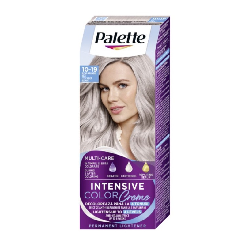 Reducere 20% – Decolorant Schwarzkopf Palette Intensive Color Creme 10-19 Blond Argintiu Rece, 110 ml 1 Decolorant Schwarzkopf Palette Intensive Color Creme 10-19 Blond Argintiu Rece