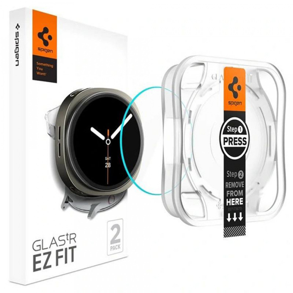 Reducere 15% - Folie Protectie Spigen GlastR EZ FIT pentru Samsung Galaxy Watch9 / Watch8 44mm, Set 2 bucati, Sticla Securizata AGL09876 1 Folie Protectie Spigen GlastR EZ FIT pentru Samsung Galaxy Watch9 / Watch8 44mm