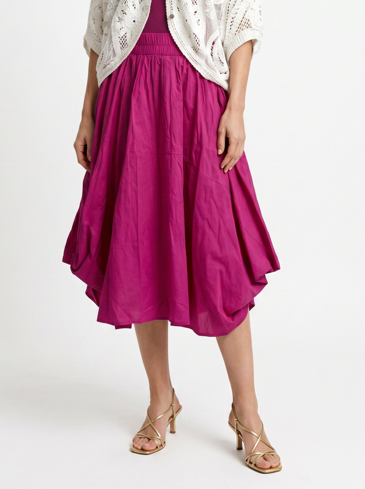 Reducere 26% – Fusta midi cu colturi, din in mercerizat, fucsia 1 Fusta midi cu colturi
