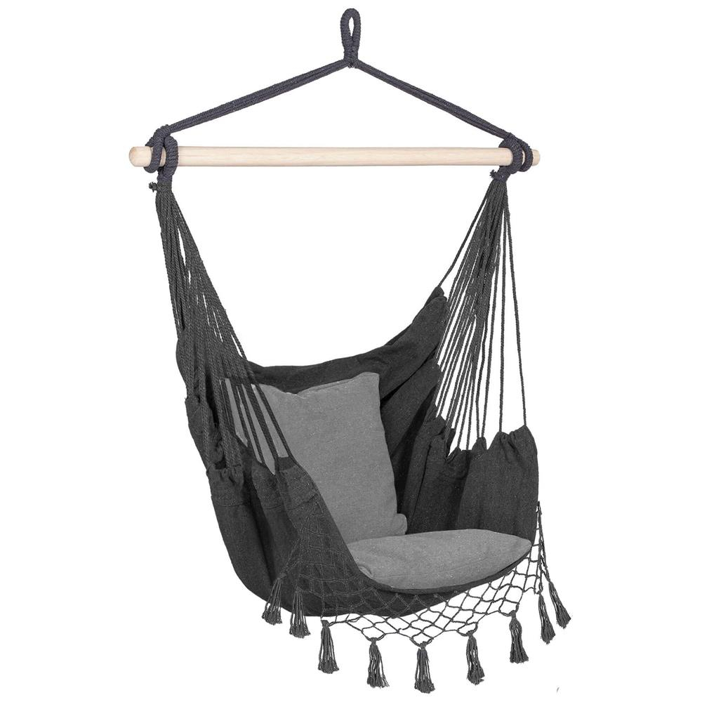 Reducere 20% - Hamac leagan suspendat bumbac perne incluse casa gradina, 130x100 cm, maxim 150 kg, gri 1 Hamac leagan suspendat bumbac perne incluse casa gradina
