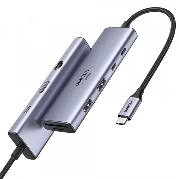 Reducere 45% - Hub USB-C UGREEN CM498 (15375), 2 x USB-A - 3 x USB-C - 1 x HDMI - 1 x RJ45 - 1 x SD - 1 x microSD, Gri 1 Hub USB-C UGREEN CM498 (15375)