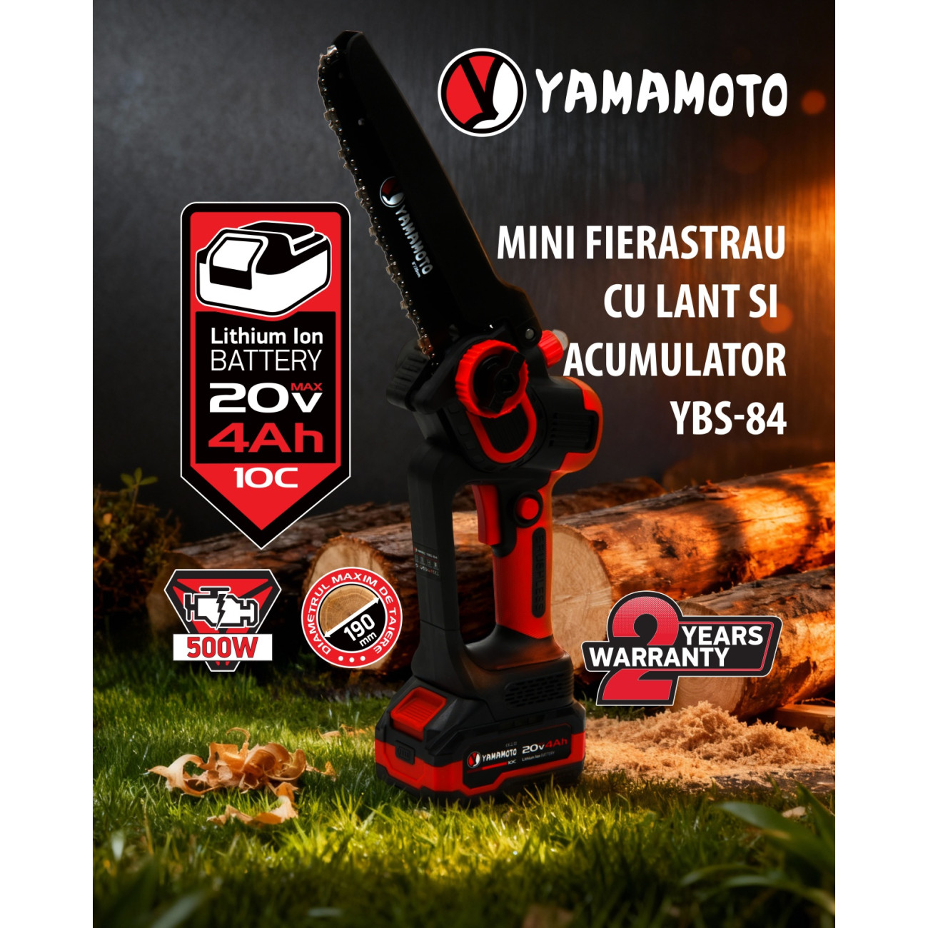 Reducere 20% – Mini Drujba 8" pe Acumulator cu 1 Acumulator 20v/4Ah si Incarcator Yamamoto YBS-84 5400 rot/min, Brushless 1 Mini Drujba 8" pe Acumulator cu 1 Acumulator 20v/4Ah si Incarcator Yamamoto YBS-84 5400 rot/min
