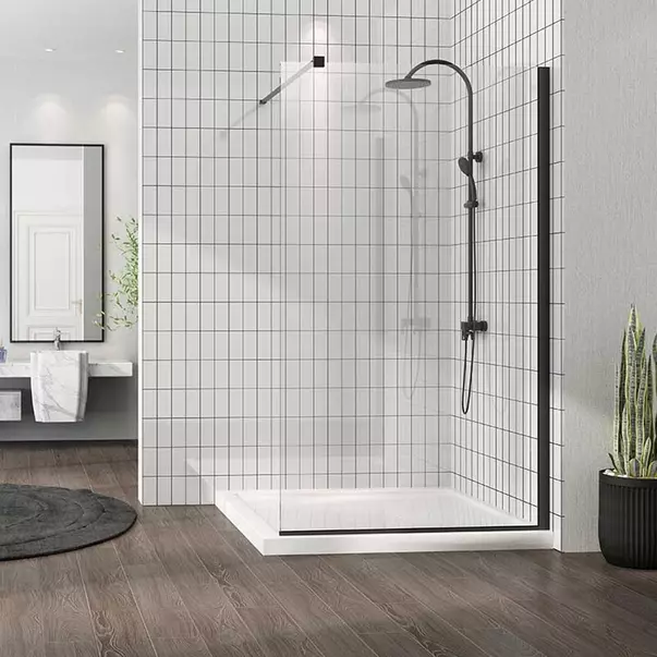 Reducere 18% – Paravan dus walk-in Fluminia Foxy Black, 80x200cm, sticla securizata 8mm, negru mat 1 Paravan dus walk-in Fluminia Foxy Black