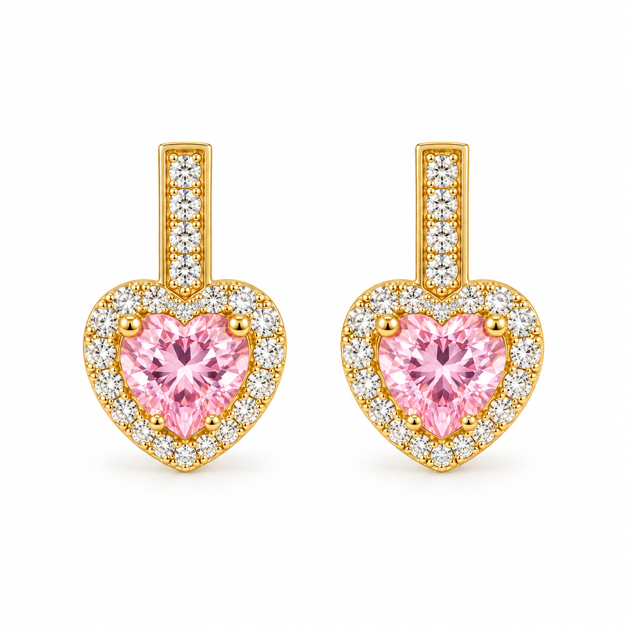 Reducere 39% – Cercei Big Pink Heart Placati cu Aur 18k 1 Cercei Big Pink Heart Placati cu Aur 18k